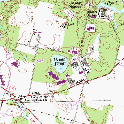 Topographic Map of Great Pond, CT