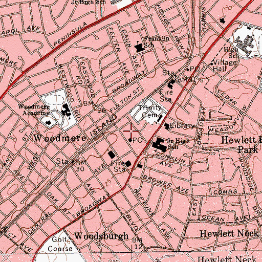Topographic Map of Woodmere Post Office, NY