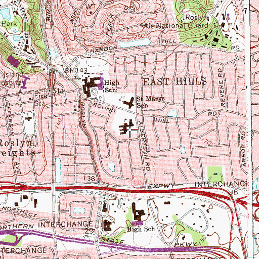 Topographic Map of East Hills School, NY