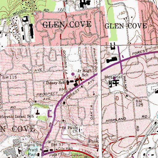 Topographic Map of Glen Cove Middle School, NY