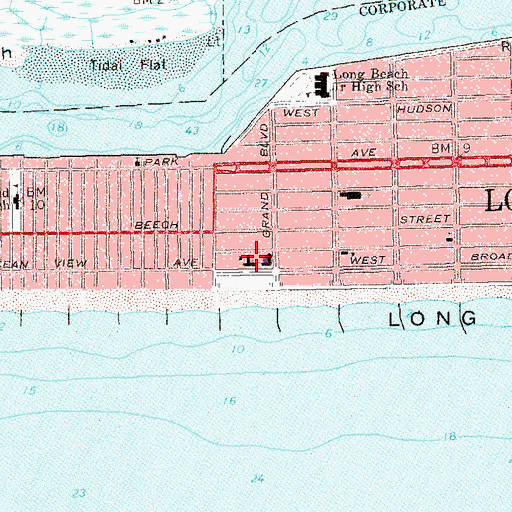 Topographic Map of Long Beach Catholic Regional School, NY