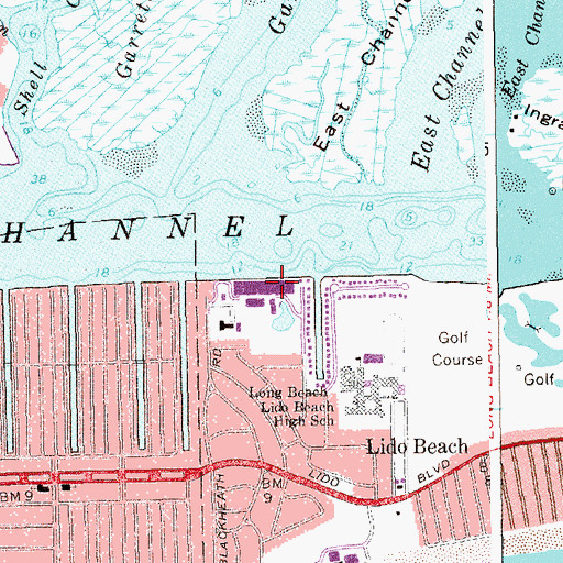 Topographic Map of Long Beach High School, NY