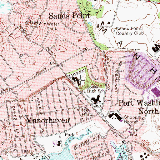 Topographic Map of Manorhaven Elementary School, NY