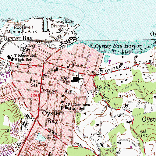 Topographic Map of Oyster Bay High School, NY
