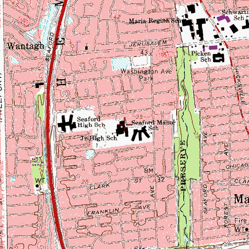 Topographic Map of Seaford Middle School, NY