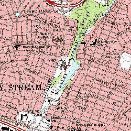 Topographic Map of Valley Stream Central High School, NY