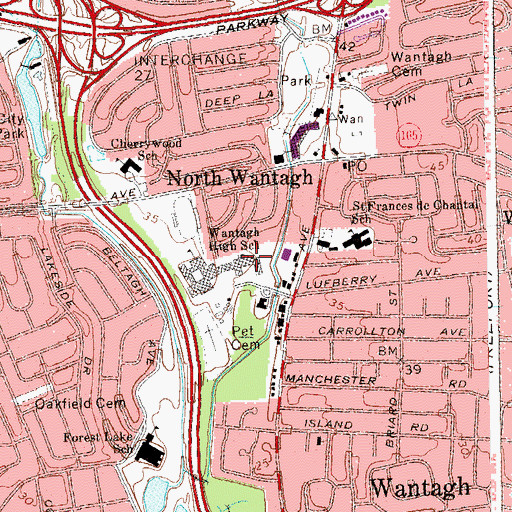 Topographic Map of Wantagh Middle School, NY