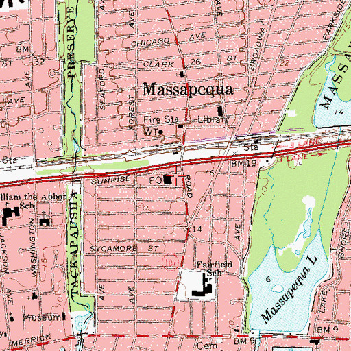 Topographic Map of Massapequa Post Office, NY