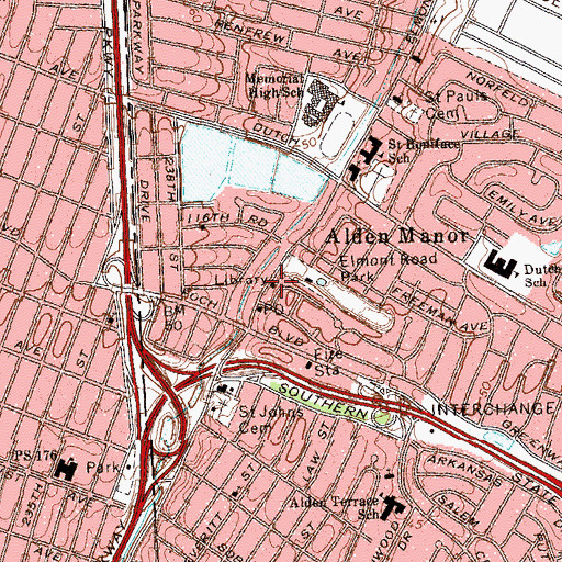 Topographic Map of Alden Manor Branch Elmont Public Library, NY