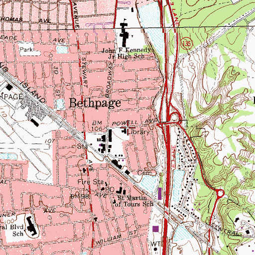 Topographic Map of Bethpage Public Library, NY