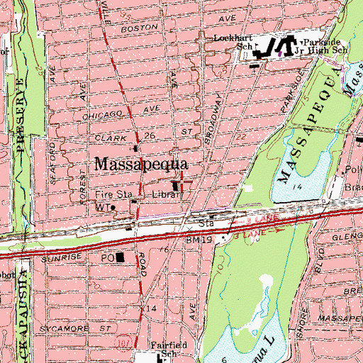 Topographic Map of Central Avenue Branch Massapequa Public Library, NY