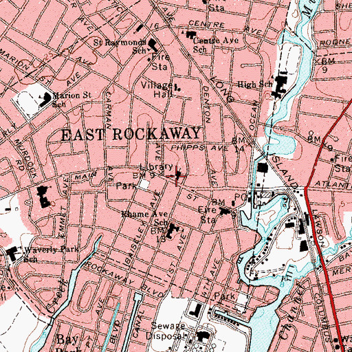 Topographic Map of East Rockaway Public Library, NY