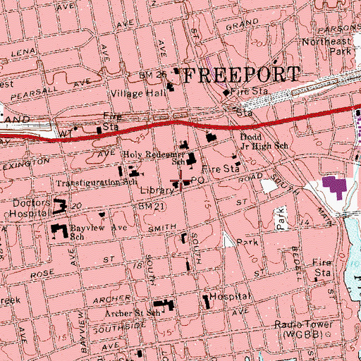 Topographic Map of Freeport Memorial Library, NY