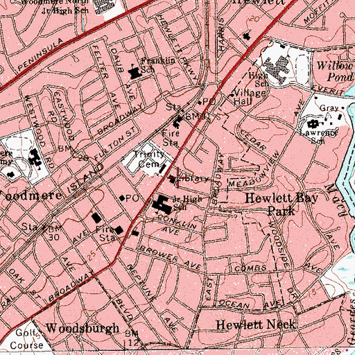 Topographic Map of Hewlett - Woodmere Public Library, NY