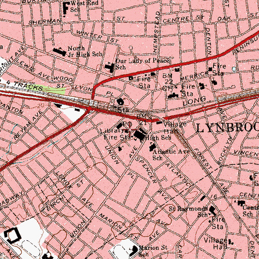 Topographic Map of Lynbrook Public Library, NY