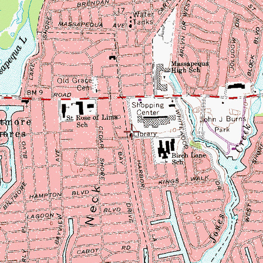 Topographic Map of Massapequa Public Library, NY