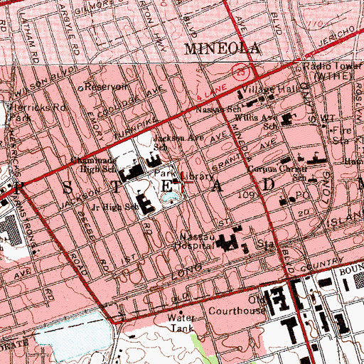 Topographic Map of Mineola Public Library, NY
