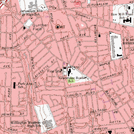 Topographic Map of North Bellmore Public Library, NY