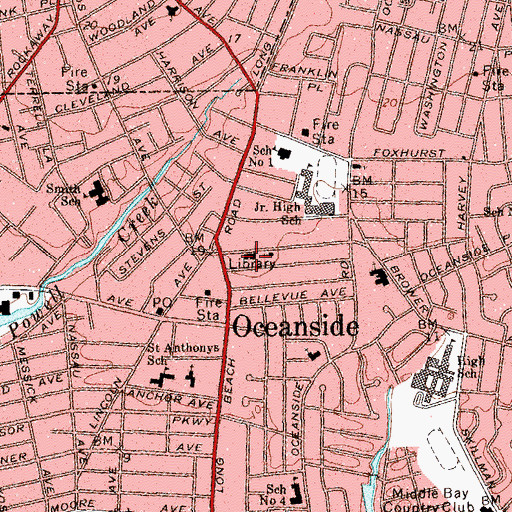 Topographic Map of Oceanside Library, NY