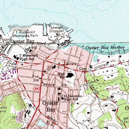 Topographic Map of Oyster Bay - East Norwich Public Library, NY