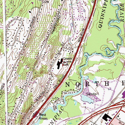 Topographic Map of Green Acres Elementary School, CT