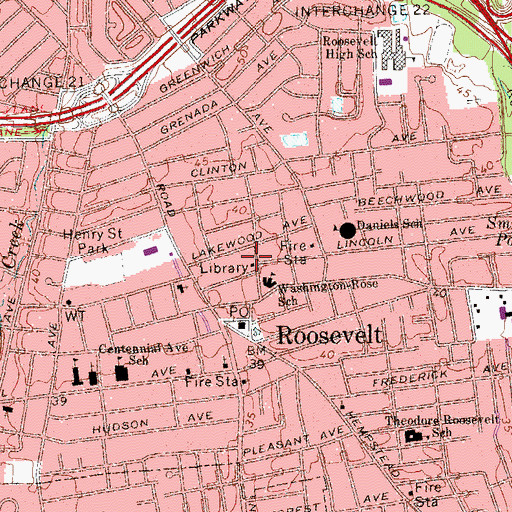 Topographic Map of Roosevelt Public Library, NY