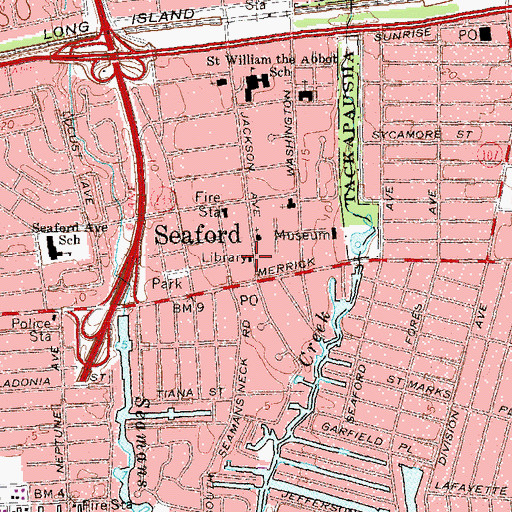 Topographic Map of Seaford Public Library, NY