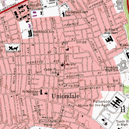 Topographic Map of Uniondale Public Library, NY