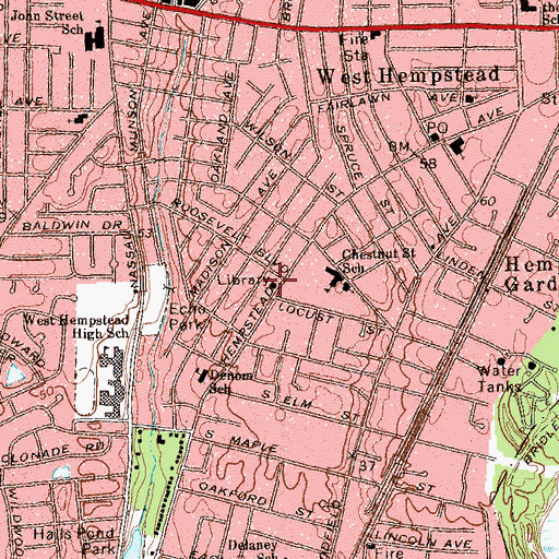 Topographic Map of West Hempstead Public Library, NY