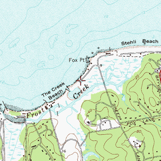Topographic Map of Creek Club Beach, NY