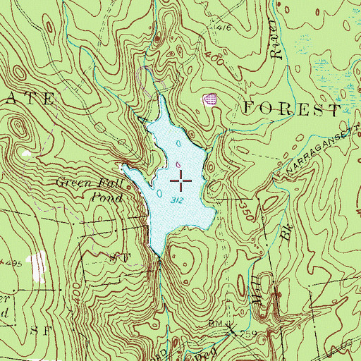 Topographic Map of Green Fall Pond, CT