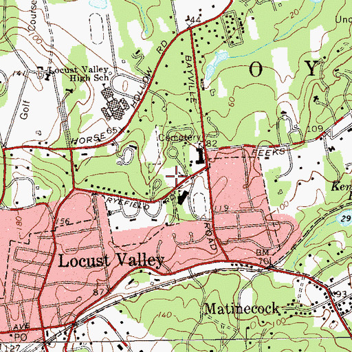 Topographic Map of Locust Valley Cemetery, NY