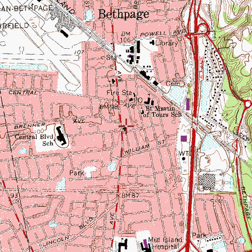Topographic Map of Bethpage Assembly of God Church, NY