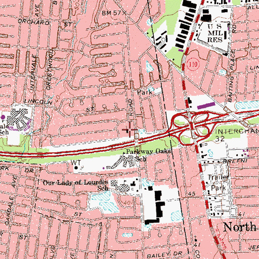 Topographic Map of Farmingdale Baptist Church, NY
