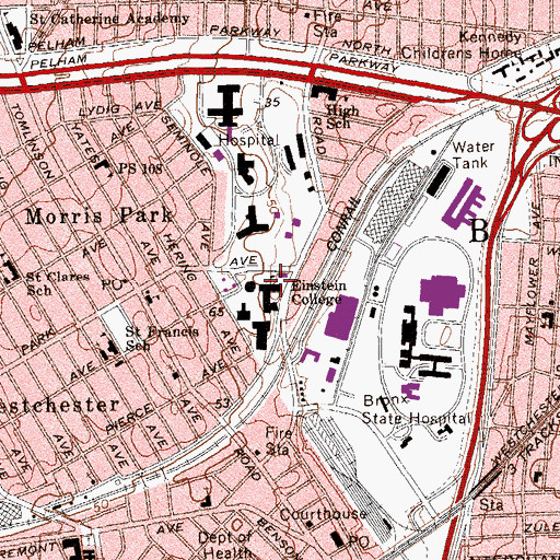 Topographic Map of Jack D Weiler Hospital of the Albert Einstein College of Medicine Division, NY