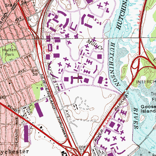 Topographic Map of Bartow Mall Shopping Center, NY