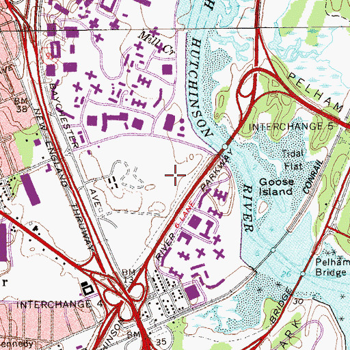 Topographic Map of Bay Plaza Shopping Center, NY