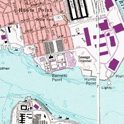 Topographic Map of Hunts Point Water Pollution Control Plant, NY