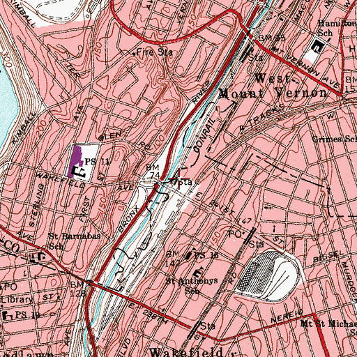 Topographic Map of Wakefield Station, NY