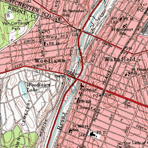 Topographic Map of Woodlawn Station, NY