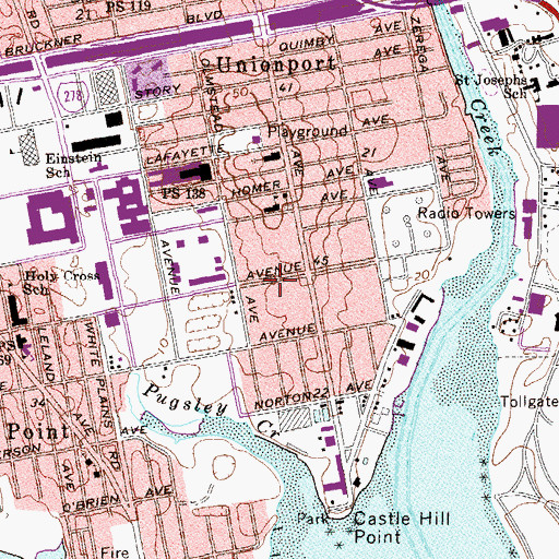 Topographic Map of Castle Hill Houses, NY