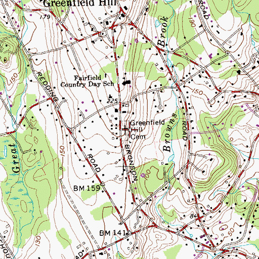 Topographic Map of Greenfield Hill Cemetery, CT