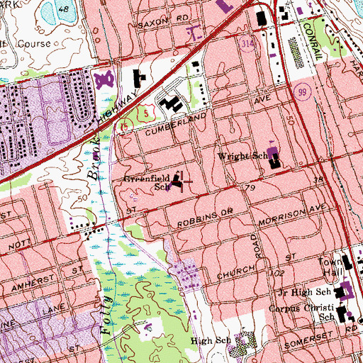 Topographic Map of Greenfield School, CT