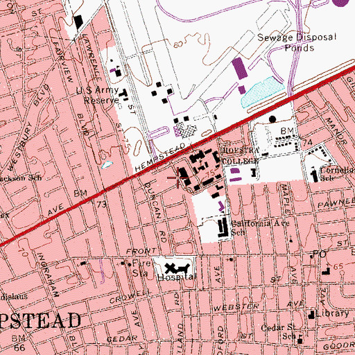 Topographic Map of Adams Hall, NY