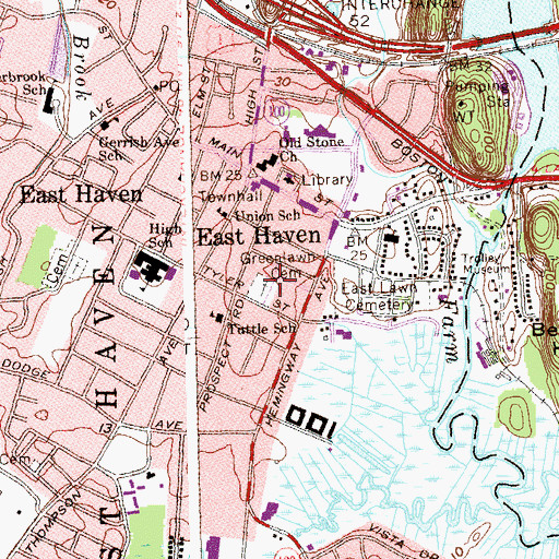 Topographic Map of Greenlawn Cemetery, CT