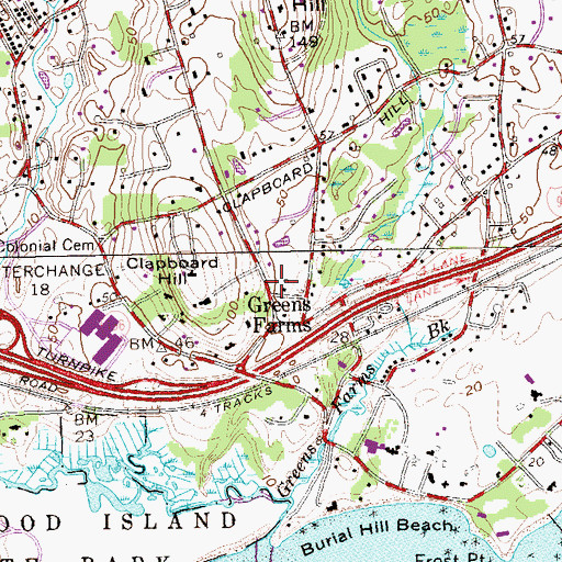 Topographic Map of Greens Farms, CT