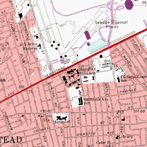 Topographic Map of Hofstra Hall, NY