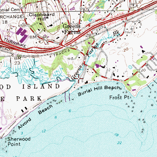 Topographic Map of Greens Farms Brook, CT