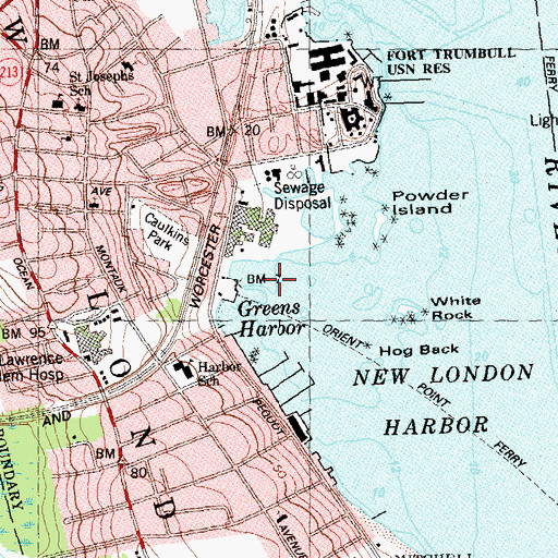 Topographic Map of Greens Harbor, CT