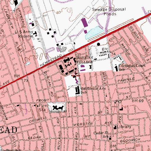 Topographic Map of Roosevelt Hall, NY